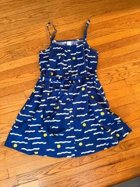 Hanna Andersson Blue Sleeveless Button Front Tie Waist Dress Women’s Large